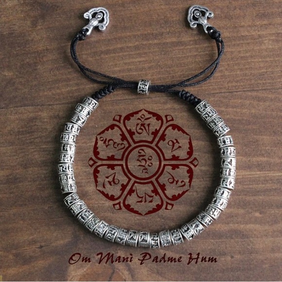 Other - OM MANI PADME HUM SILVER BEAD UNISEX BRACELET